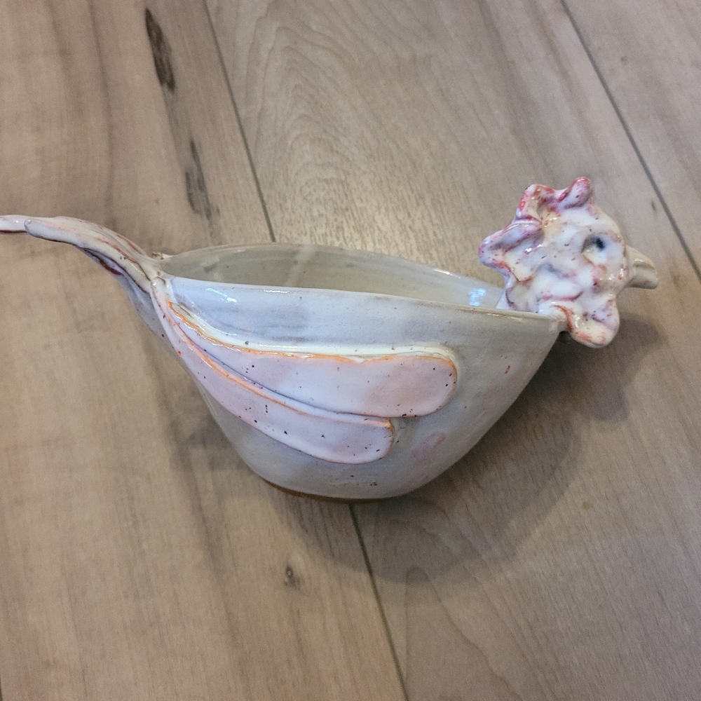 Handmade Rooster Pottery Bowl